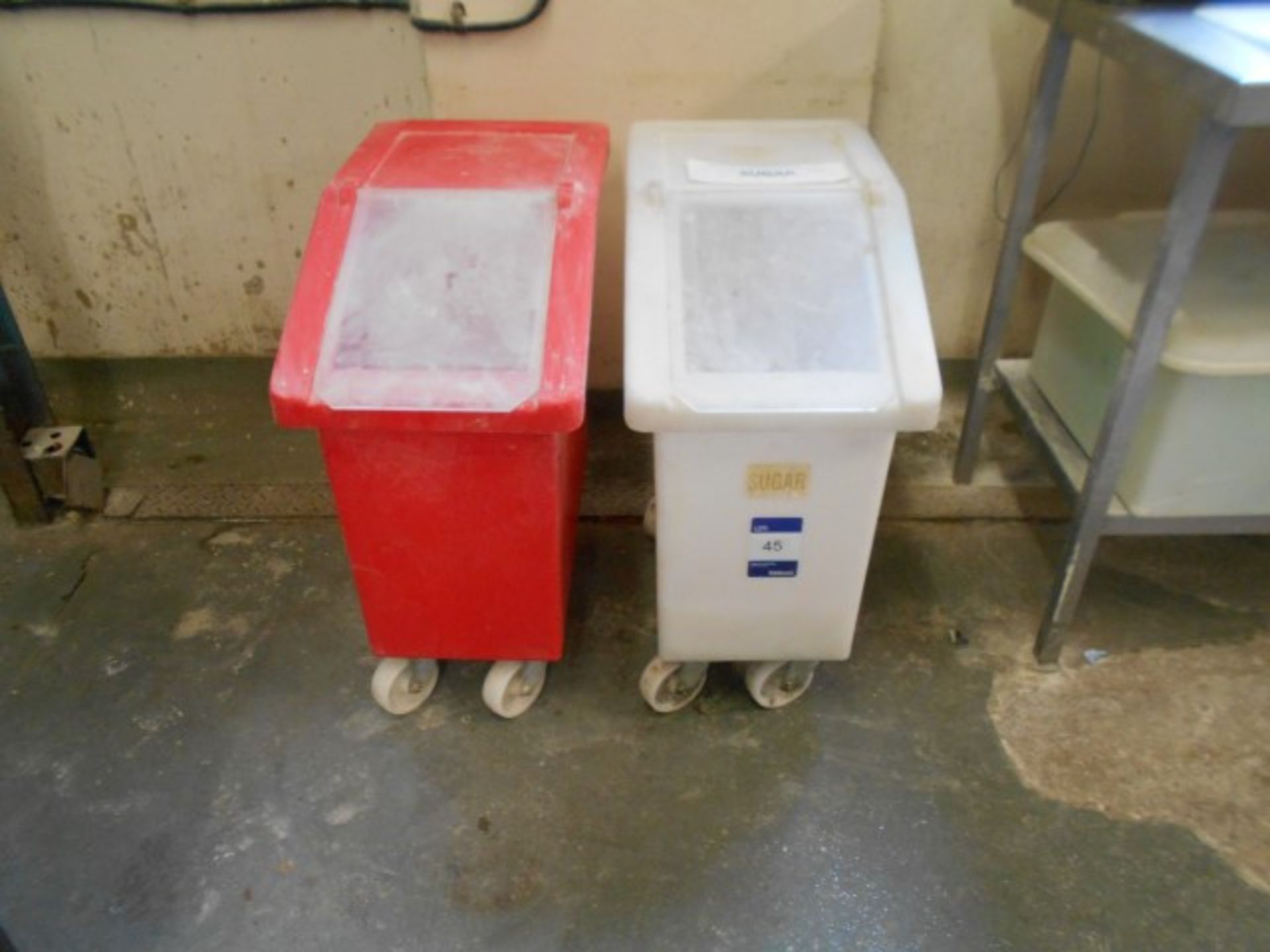 2 Mobile Plastic Dry Ingredient Hoppers with 3 Oth