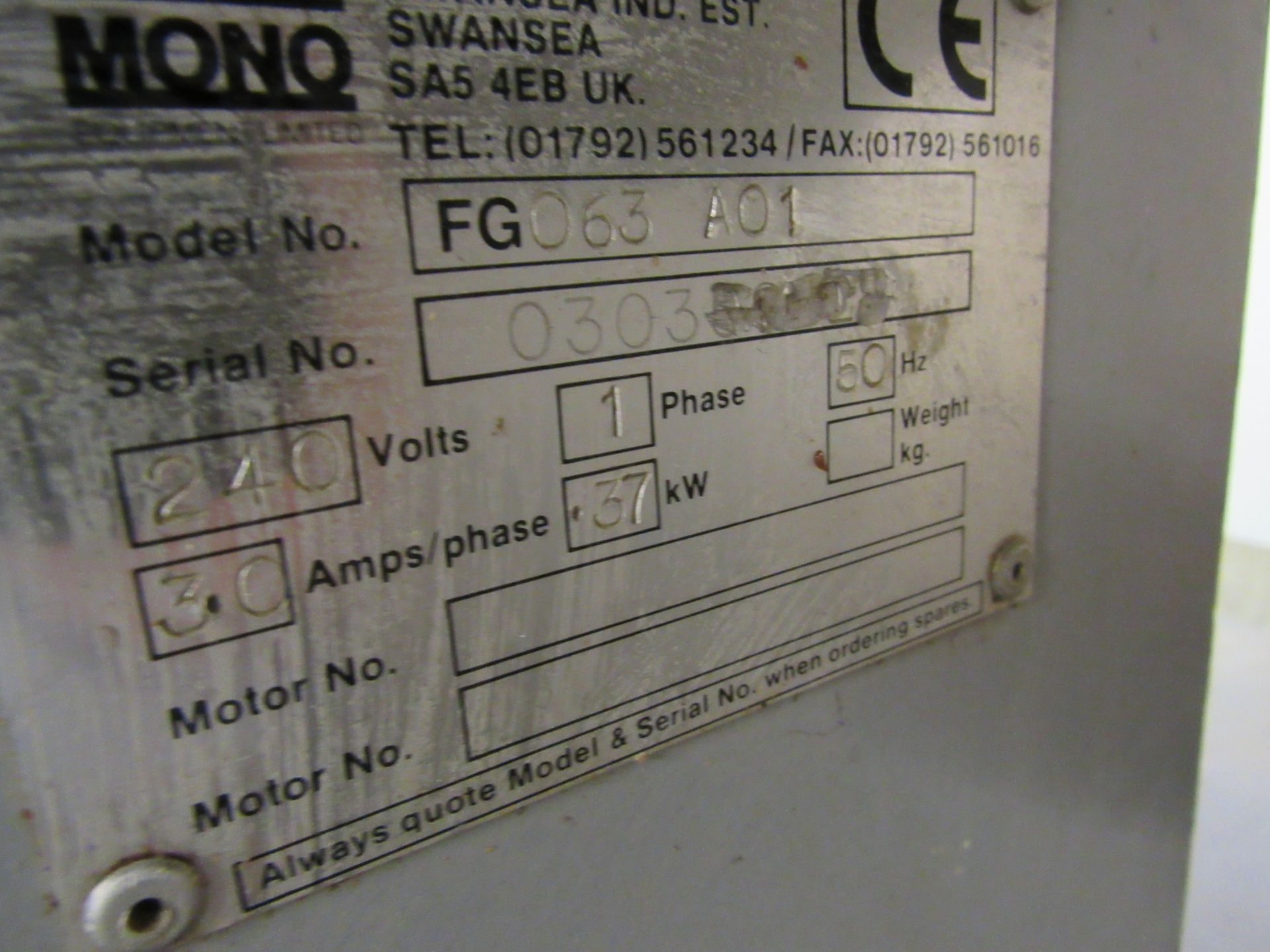 Mono FG063/901 Bun Slicer, Serial Number 0305008 - Image 3 of 4