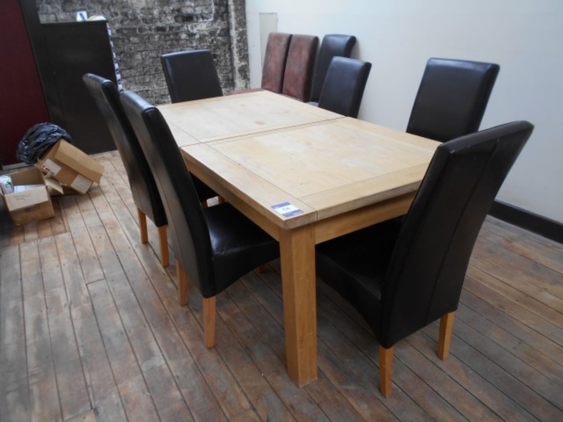 Oak Effect Dining Room Table with 9 Various Leathe