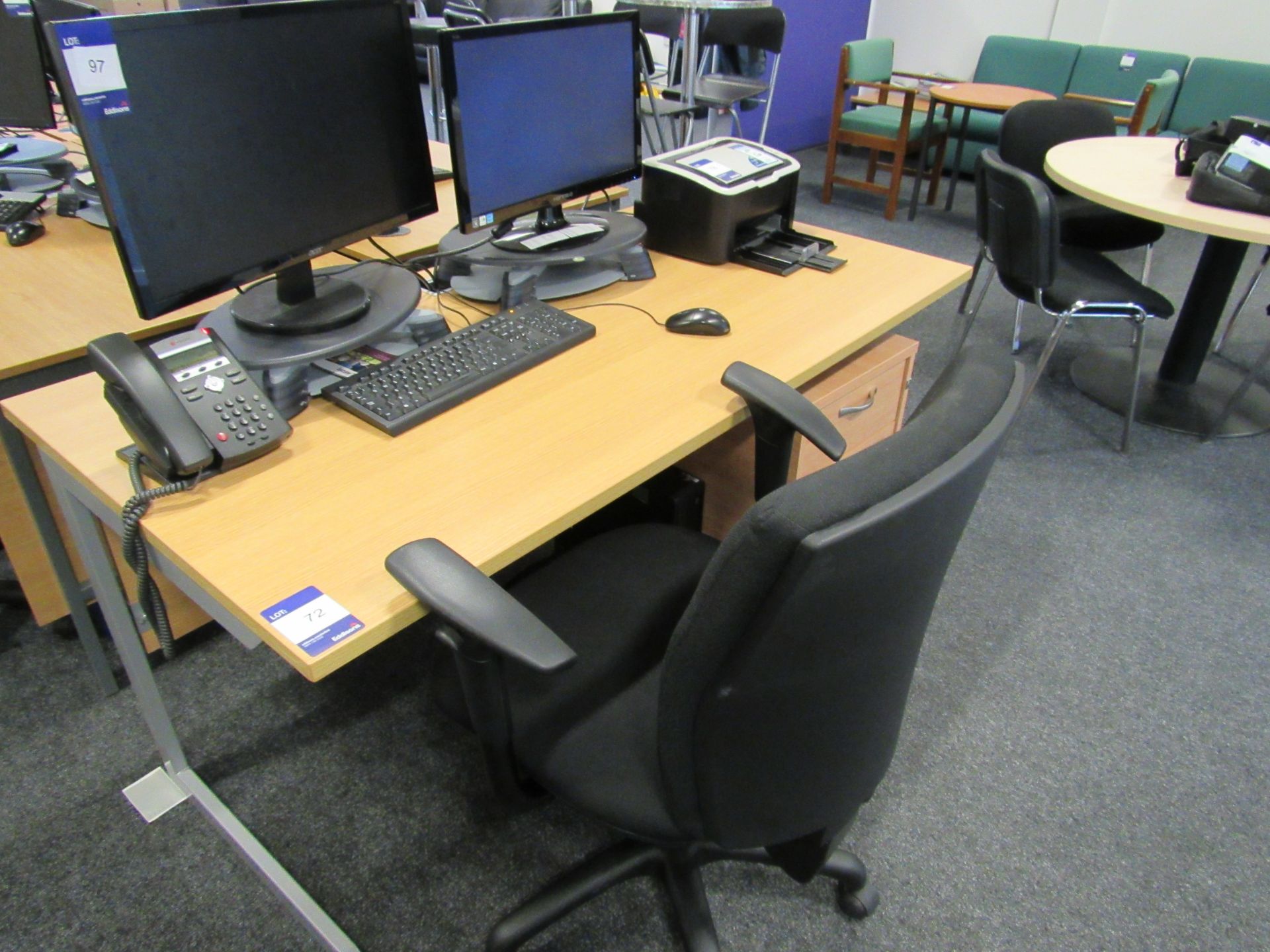 Light Oak Effect Desk 1600x800mm with Upholstered Chairs and Under Desk Pedestal