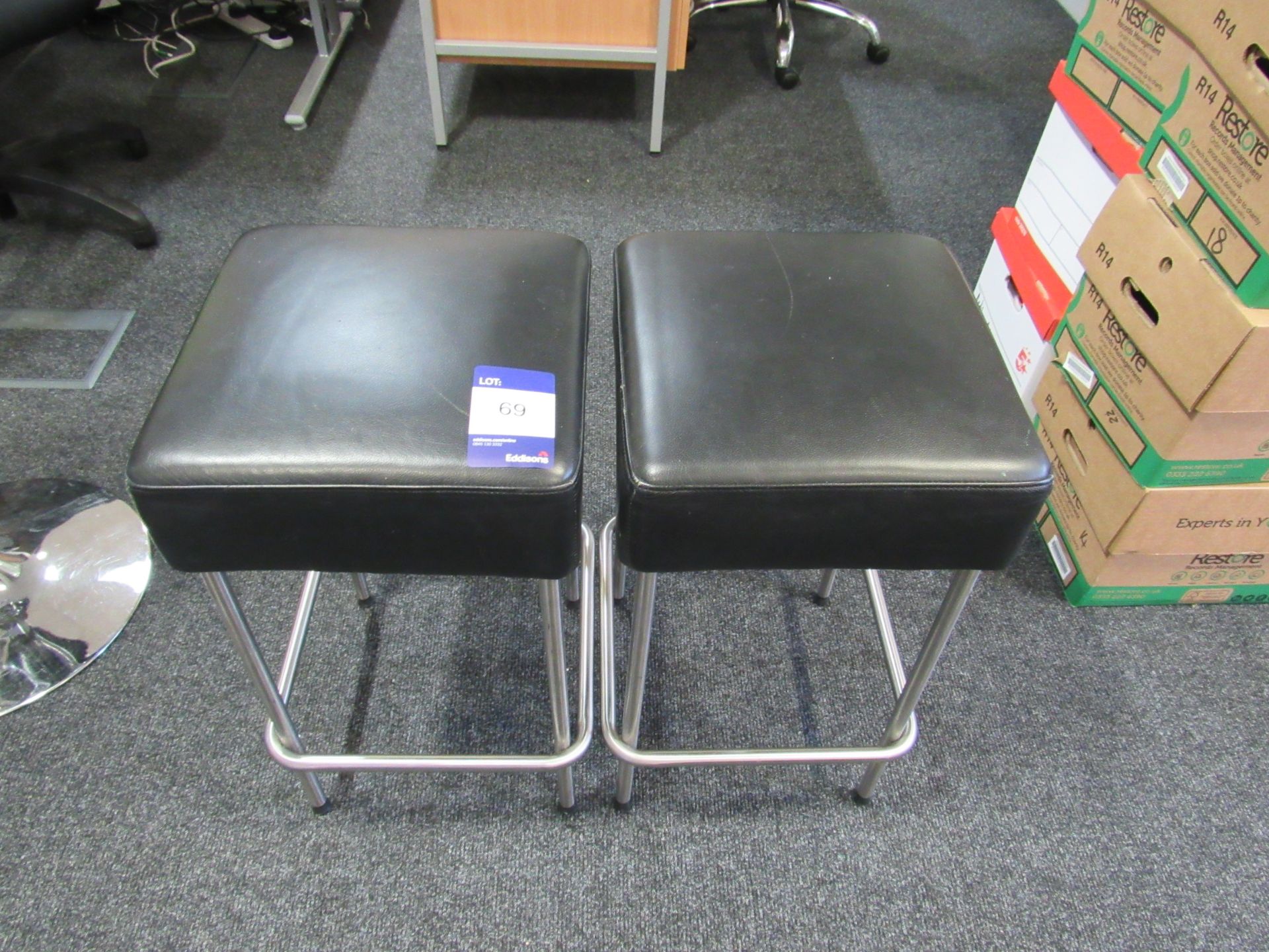 2 Chrome and Leather Effect Stools