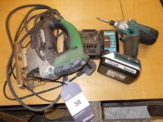 Makita 18V TD127D cordless drill, and Hitachi jigsaw