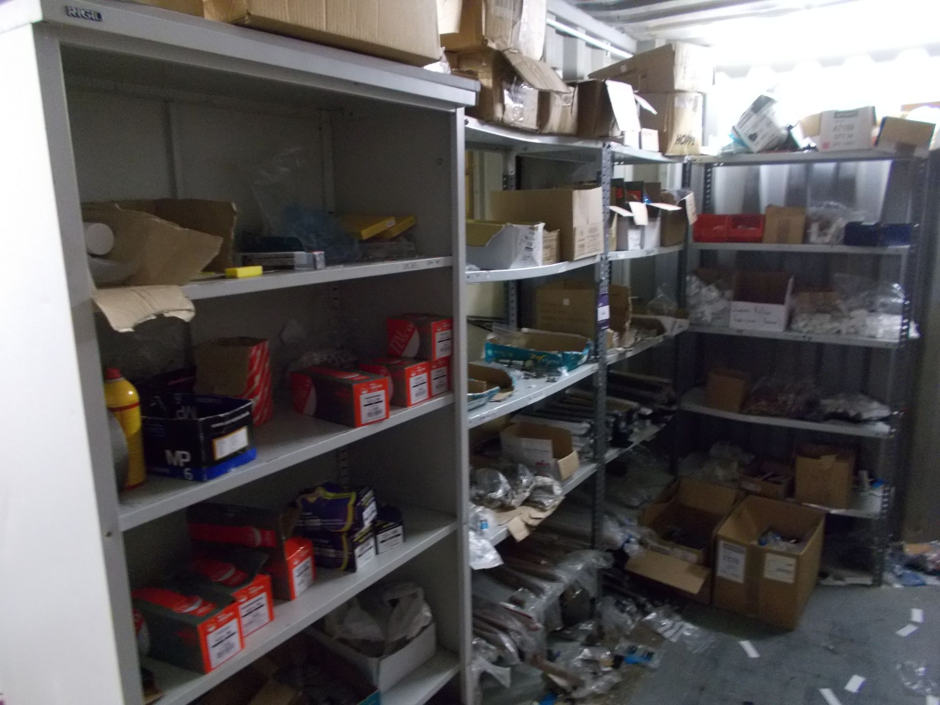 4 x various shelving units and contents, including hinges, handles etc
