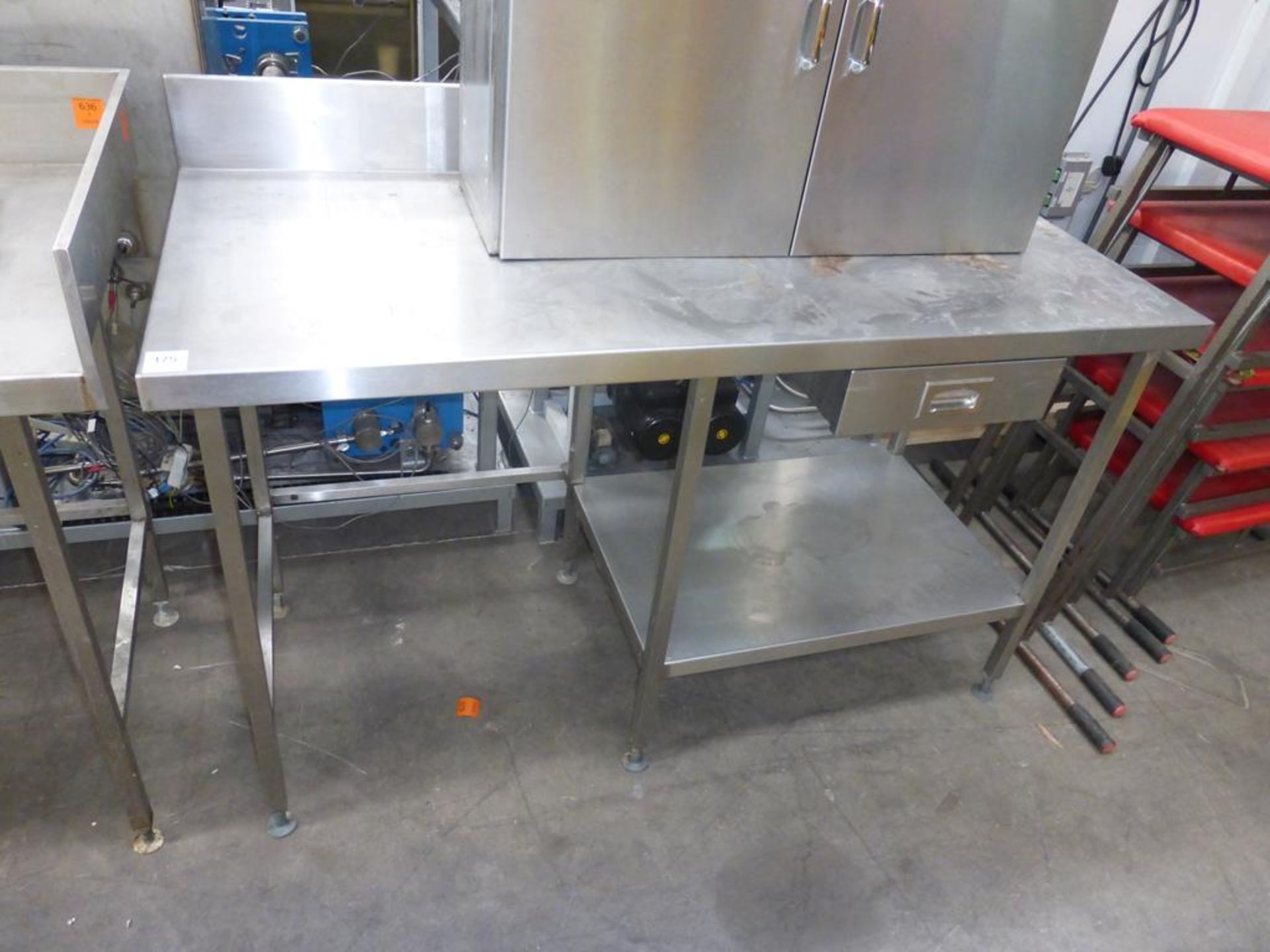 S/Steel Preparation Table with Splash Back Single Drawer and Half Undertier