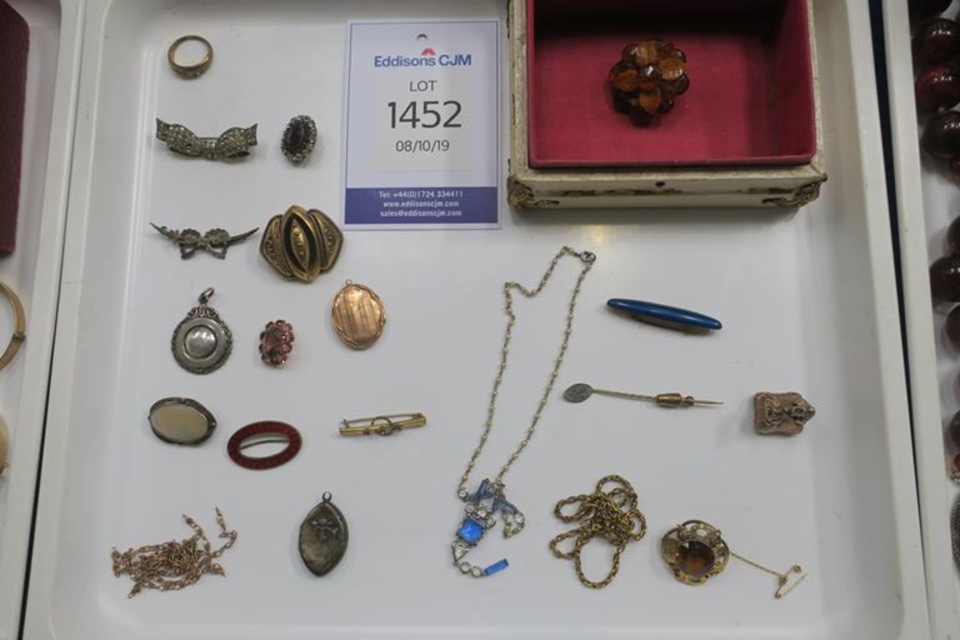 A selection of Antique Jewellery, Hallmarked Silver, Enamel, Amber, Fobs, Brooches