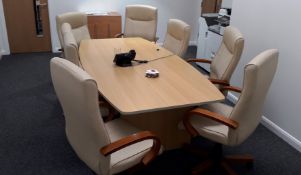 Contents of meeting room to include maple meeting table 240cm x 120cm, 8 x leather executive