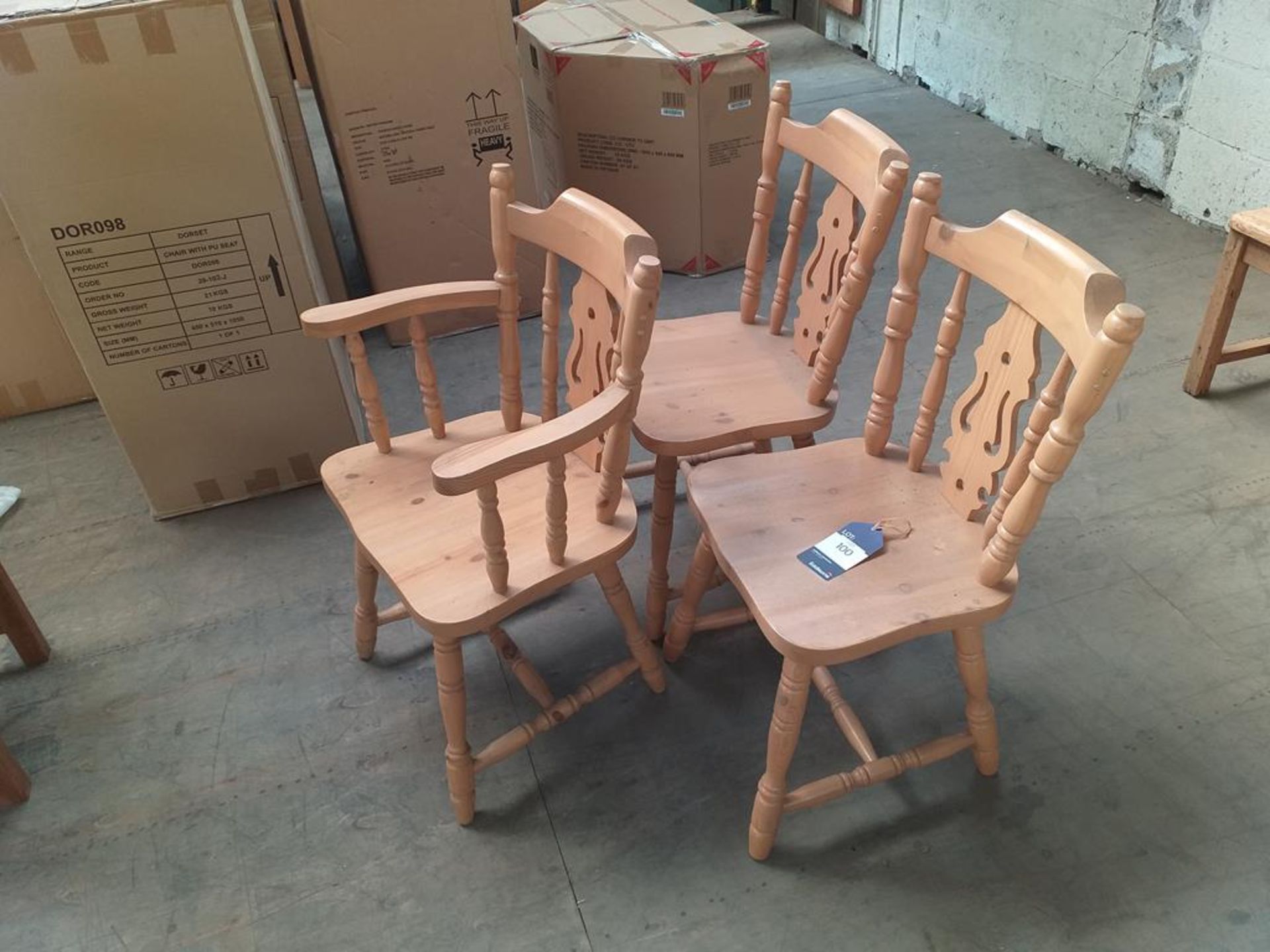 3 x Matching Pine Fiddle Back Chairs - Image 2 of 2