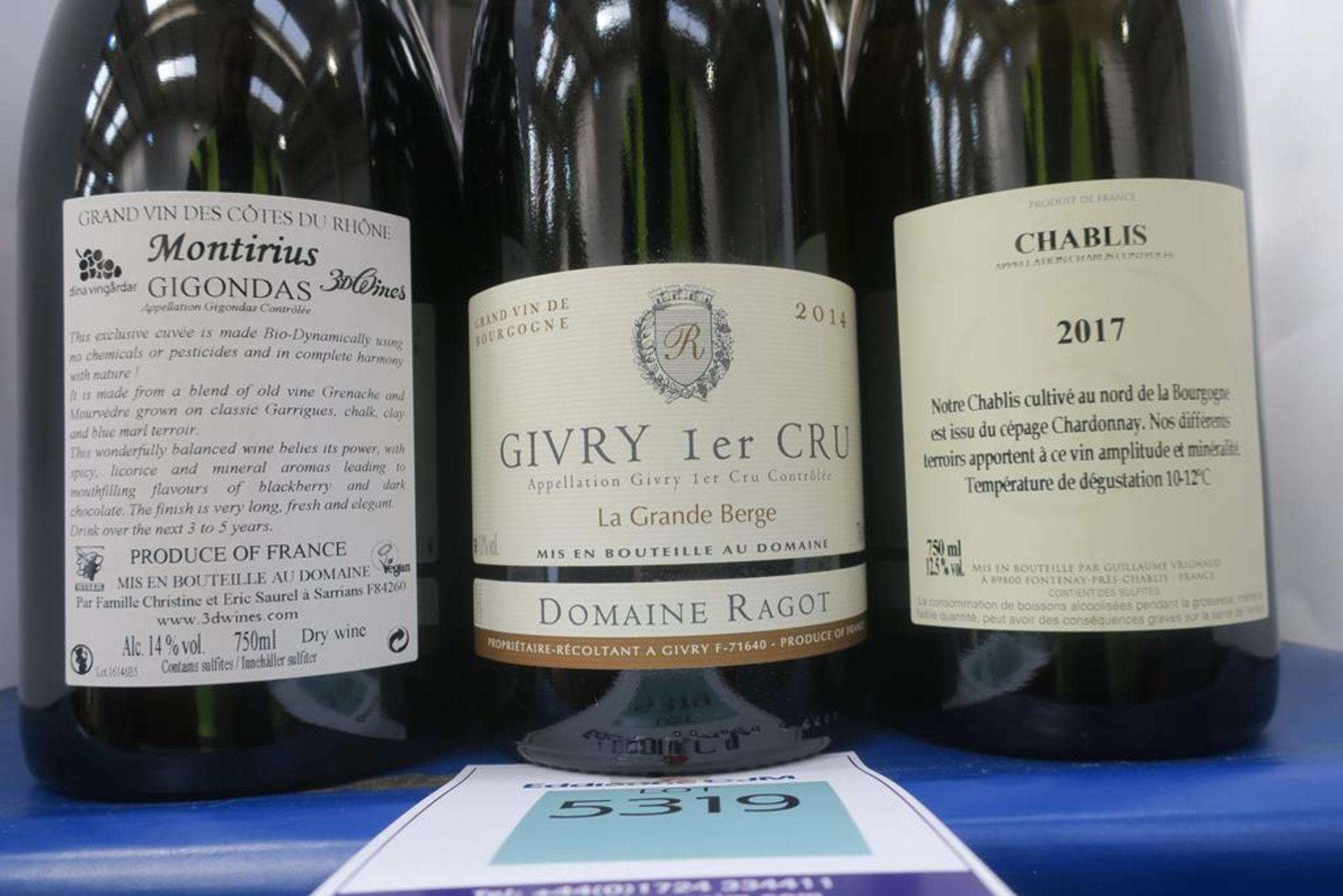 Domaine Vrignaud Chablis, Domaine Ragot Givry and Montirius Gigondas Wine - Image 3 of 3