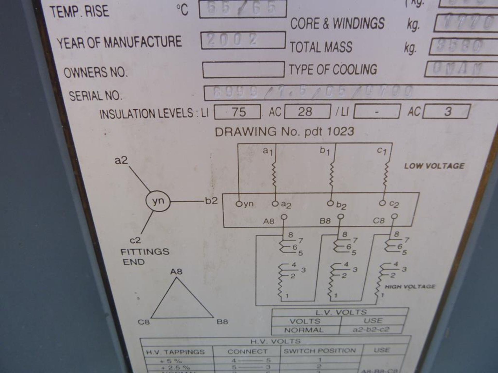 2002 PDT Transformer 1500KVA - Image 4 of 4