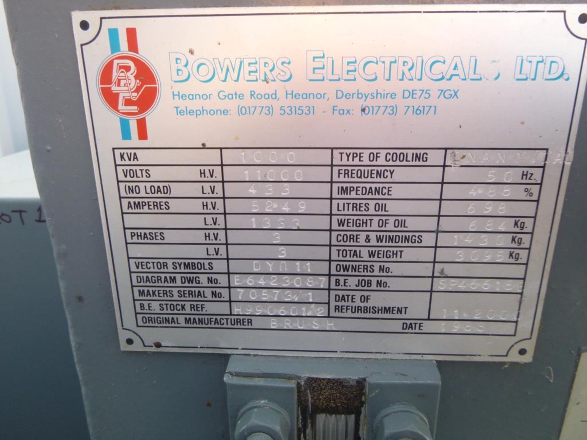 1988 Bowers Transformer 1000KVA & Switch Panel - Image 5 of 7