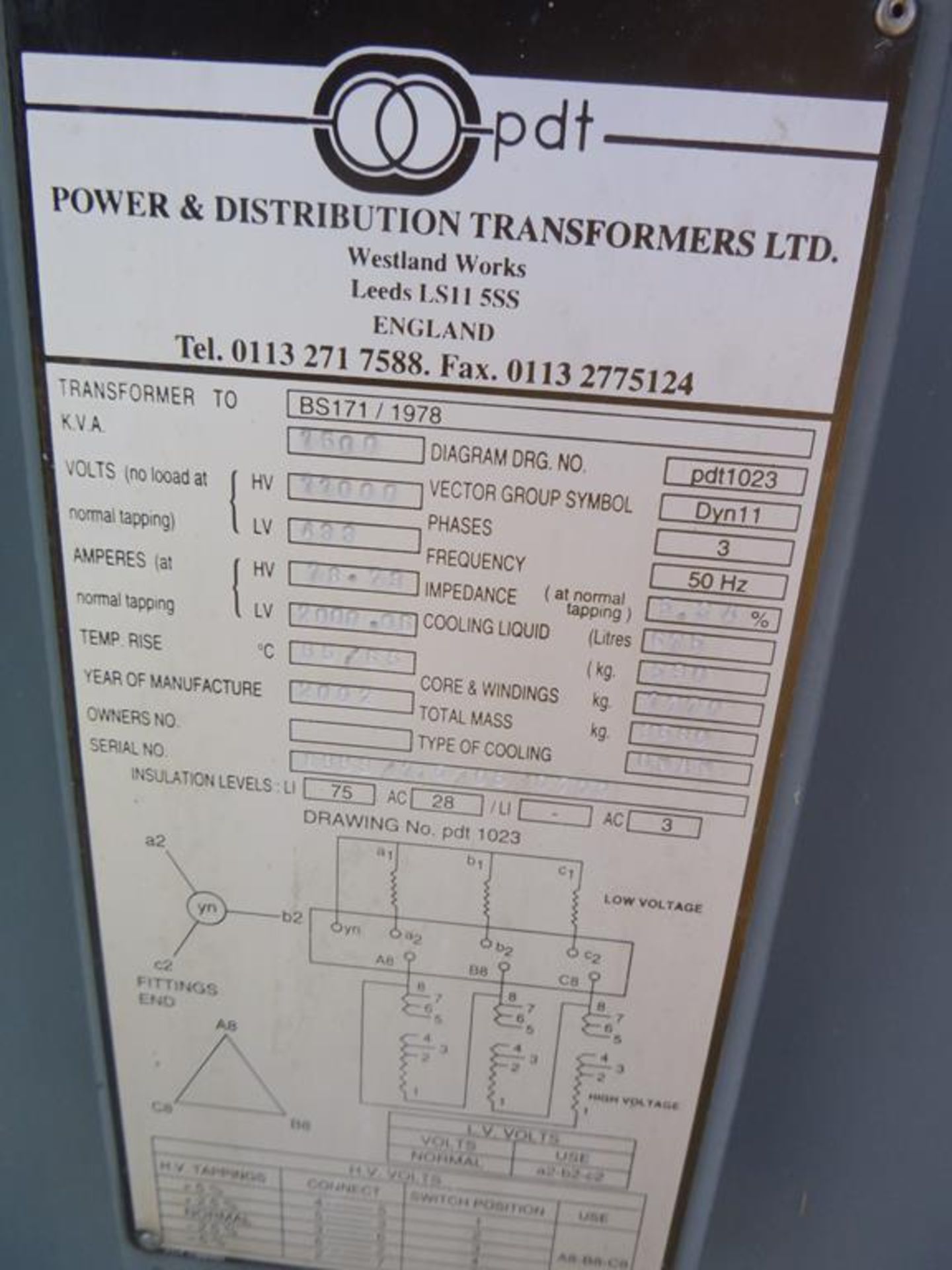 2002 PDT Transformer 1500KVA - Image 2 of 4