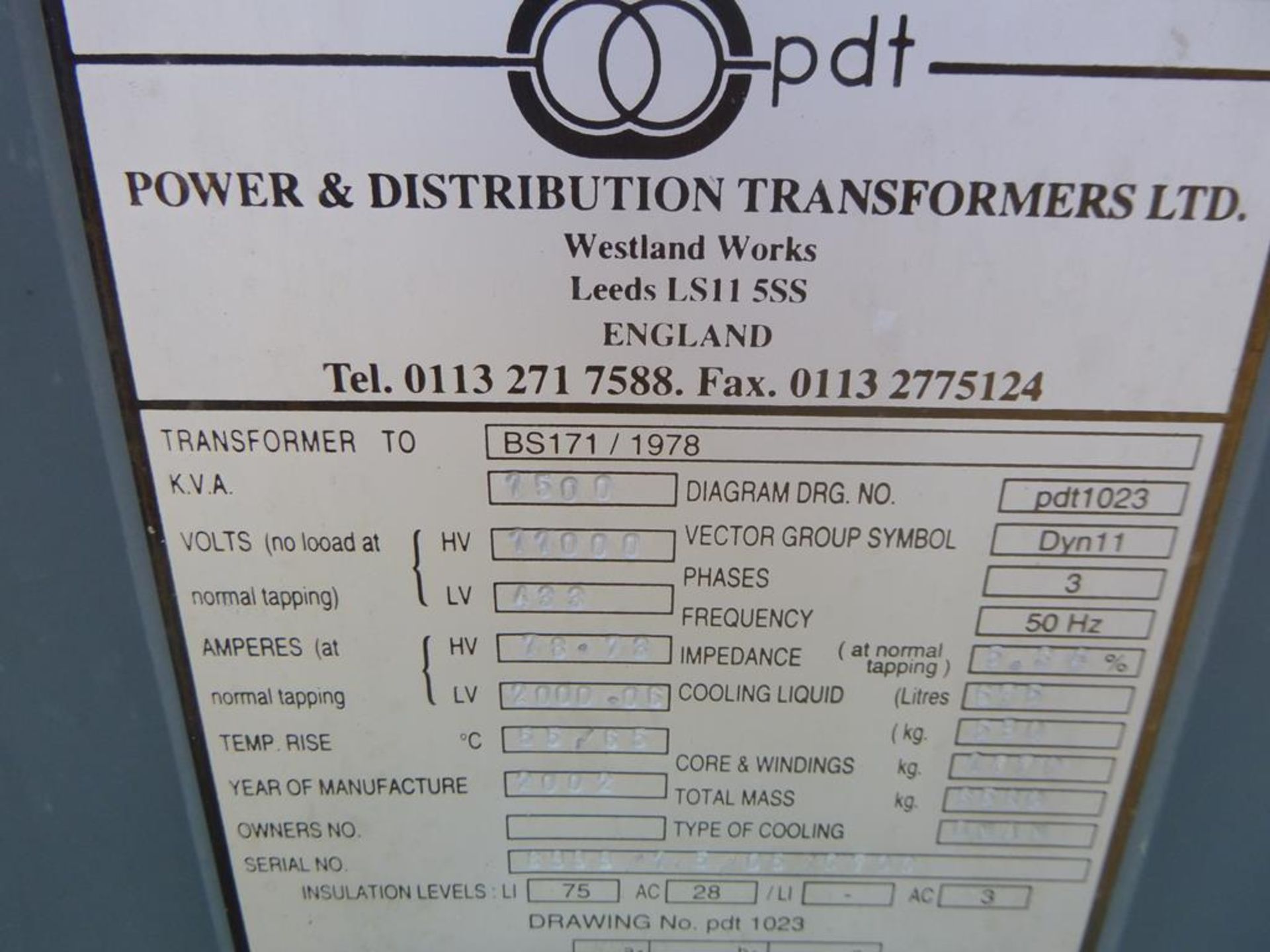2002 PDT Transformer 1500KVA - Image 3 of 4