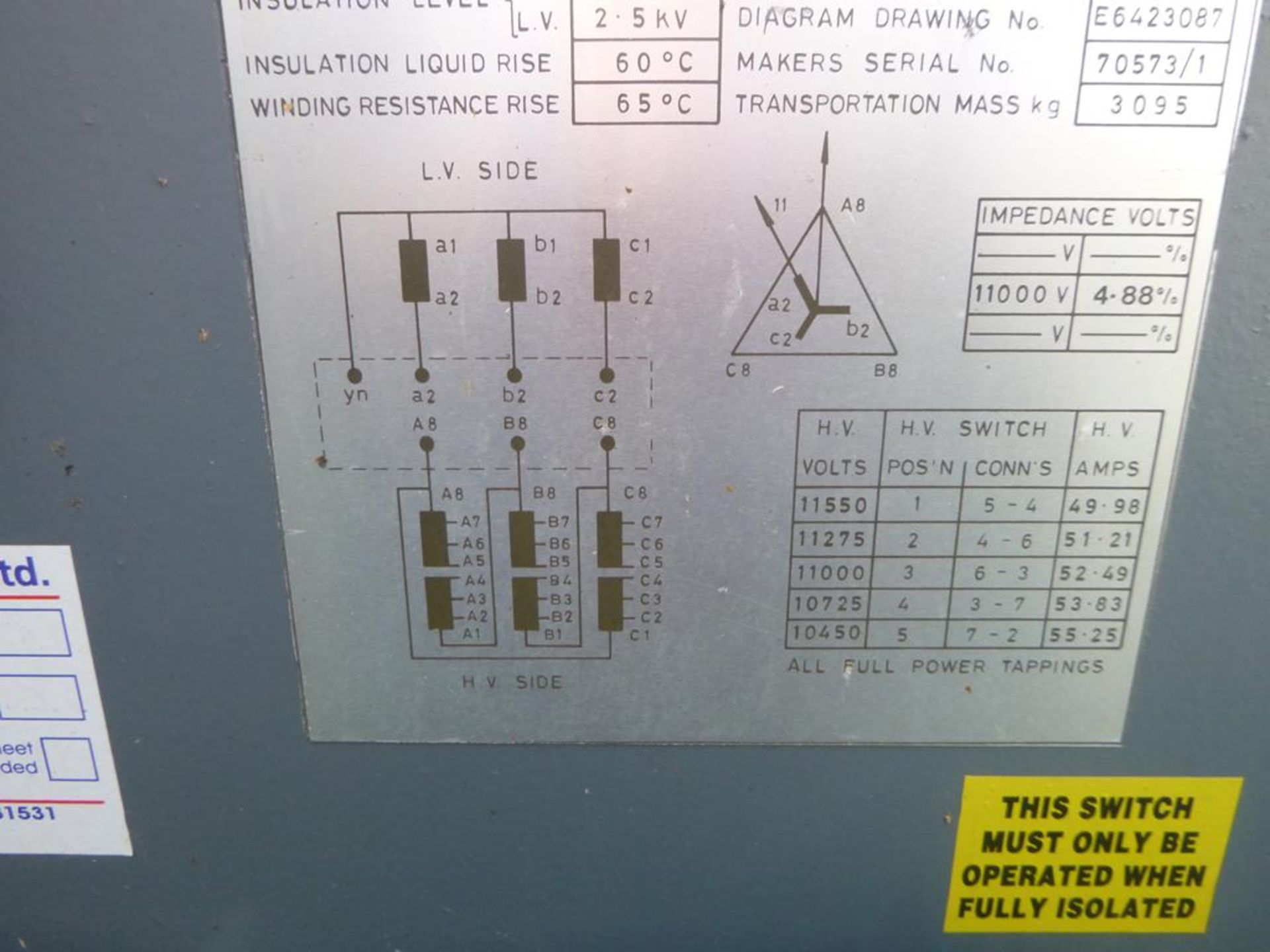 1988 Bowers Transformer 1000KVA & Switch Panel - Image 4 of 7