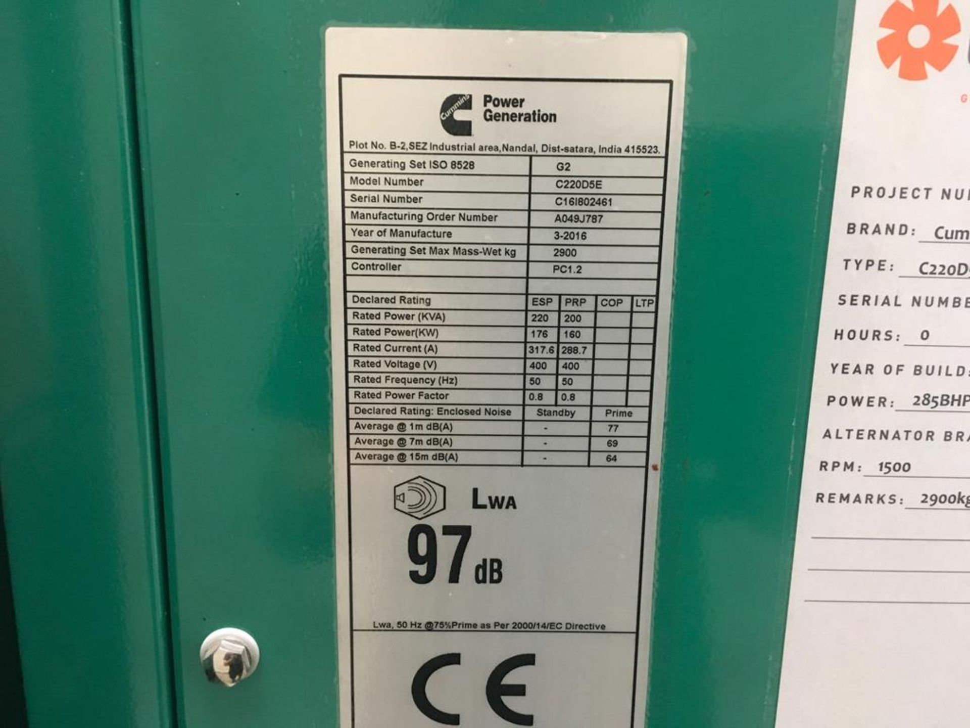 Cummins 220Kva (CD220D5E) Diesel Generator - Image 5 of 11