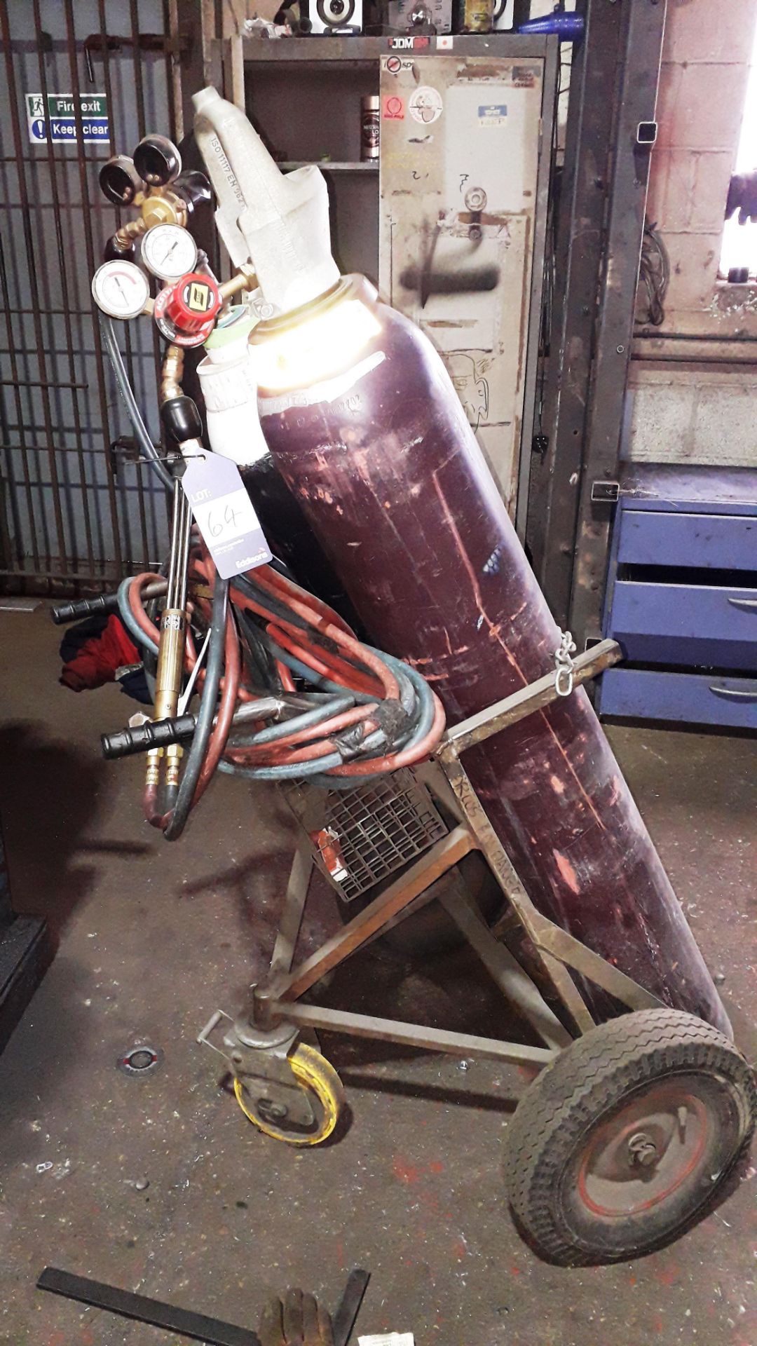 Set of Acetylene Hoses & Gauges, Flame Cutting Torch, Twin Bottle Trolley (Bottles Not Included)