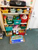 3 Tier Storage Case and Contents to include Farmyard Game, Bricks, Toy Animals and Creatures etc.
