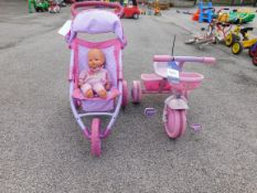 Childs Pink Push Chair and Tricycle