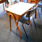 8 children’s wooden Desks with 8 plastic Chairs