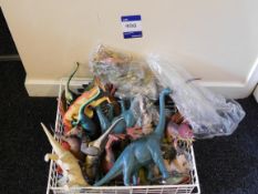 Selection of plastic dinosaurs, to wire crate, to gymnasium