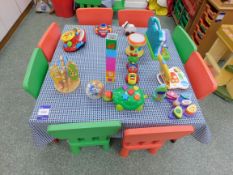 Contents of Childs Play Area to include Low Level Tables and Chairs, Pretend Cooker and 2 Multi Tray