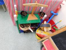 Contents of Childs Play Area to include Easel, Water Tray, Sand Pit, Plastic Desk etc.