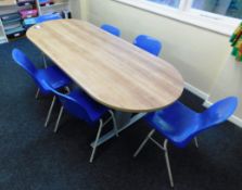 Shaped Oak Effect Breakout Table with 10 Plastic S