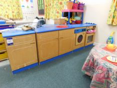 Contents of Childs Play Area to include Sink and Drainer, Washer, Cooker and Various Other Toys