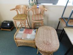 2 x Stools, footstool, and wicker table