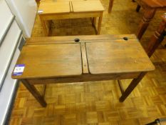 Oak effect retro style flip top double child school desk