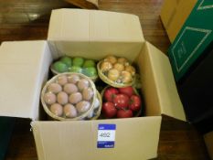 Quantity of artificial fruit and veg to box, to gymnasium