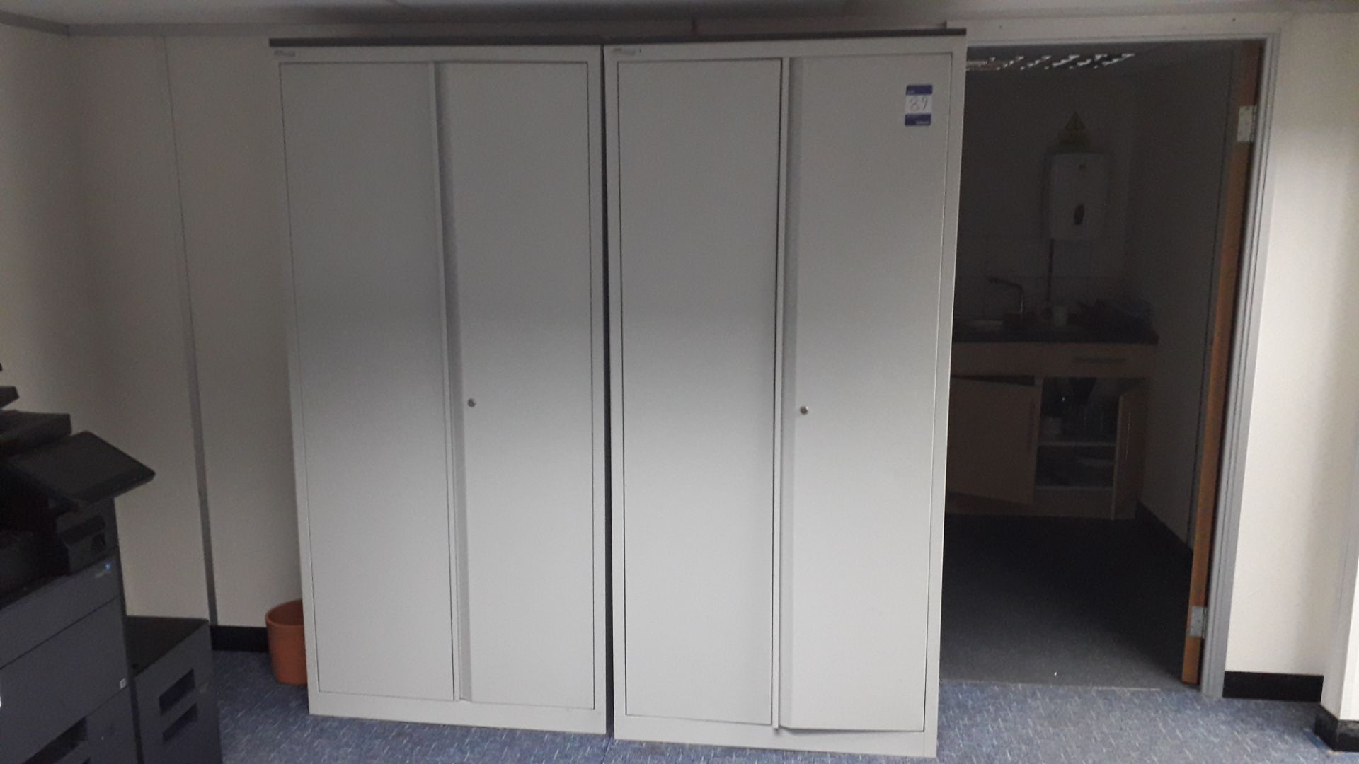 3 Grey Steel Double Door Cabinets and Contents
