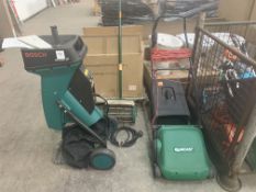 A Qualcast Mower, a Bosch Chipper and a Lawn Airea