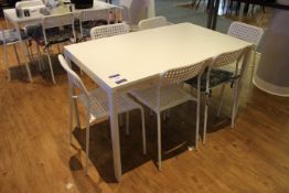 White Contemporary Rectangular Table with 6 Plastic / Metal Framed Chairs (Located Dining Area)
