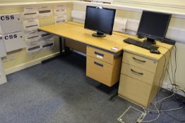 Oak Effect Rectangular Desk with Fixed 2 Drawer Pedestal and Non-Matching Desk High 3 Drawer