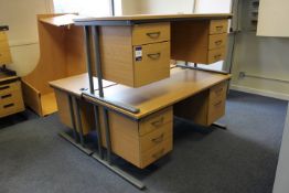 3 Oak Effect Rectangular Desks all with 2 Fixed Pedestals (Located 1st South 2)