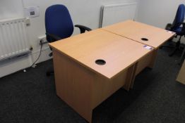 2 Oak Effect Rectangular Desks 800 x 800mm with Upholstered Mobile Office Chair (Located Deaf Plus
