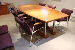 Beech Effect 3 Section Shaped Board Room Table Overall 2750x1250mm with 6 Metal Framed Upholstered