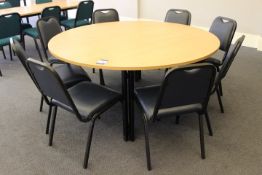 Oak effect Circular Dining Room Table 1600 Diameter with 8 Leather Effect Metal Framed Chairs (