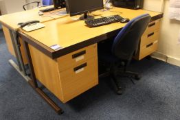 Oak Effect Rectangular Desk with 2 Fixed Pedestals and Mobile Office Chair (Located Staff Office)