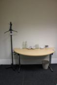Semi Circular Oak Effect Table with Metal Hat/Coat Stand (Located Meeting Room 2)