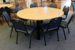 Oak effect Circular Dining Room Table 1600 Diameter with 8 Leather Effect Metal Framed Chairs (