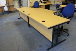 Left Hand and Right Hand Oak Effect Ergonomic Desks with 2 Mobile Office Chairs (Located 1st South