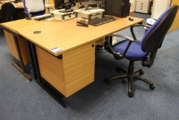 Oak Effect Rectangular Desk with Fixed Pedestal and Mobile Office Chair (Located Staff Office)
