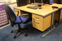 Oak Effect Rectangular Desk with 2 Fixed Pedestals and Mobile Office Chair (Located Staff Office)