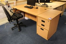 Beech Effect Rectangular Desk with 3 Drawer Desk High Pedestal and Mobile Office Chair (Located