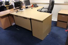 Oak Effect Left Hand Ergonomic Desk with Desk High 3 Drawer Pedestal (Located Staff Office)