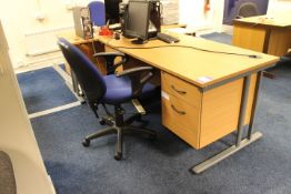 2 Beech Effect Rectangular Desks both with 2 Fixed Pedestals and Mobile Office Chair (Located