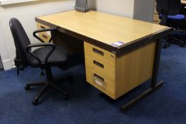 Oak Effect Rectangular Office Desk with 2 Fixed Pedestals and mobile Office Chair (Located Staff