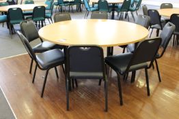 Oak effect Circular Dining Room Table 1600 Diameter with 8 Leather Effect Metal Framed Chairs (