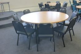 Oak effect Circular Dining Room Table 1600 Diameter with 8 Leather Effect Metal Framed Chairs (